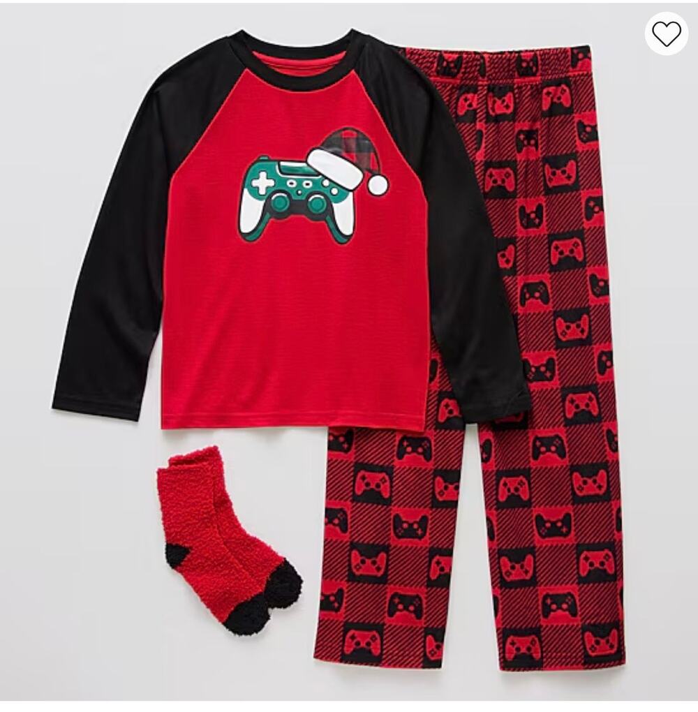 NEW! Boys Christmas Microfleece Crew Neck Long Sleeve 3PC Pajama Set Size M/8